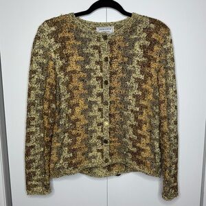 South Cotton Hand Knit Sweater Cardigan Brown Gold - Small